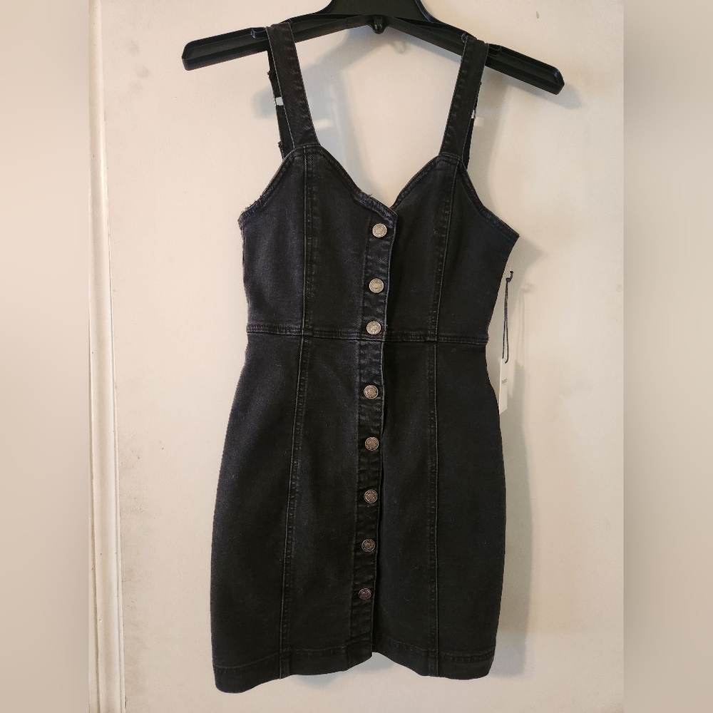 Black Button-Front Denim Dress